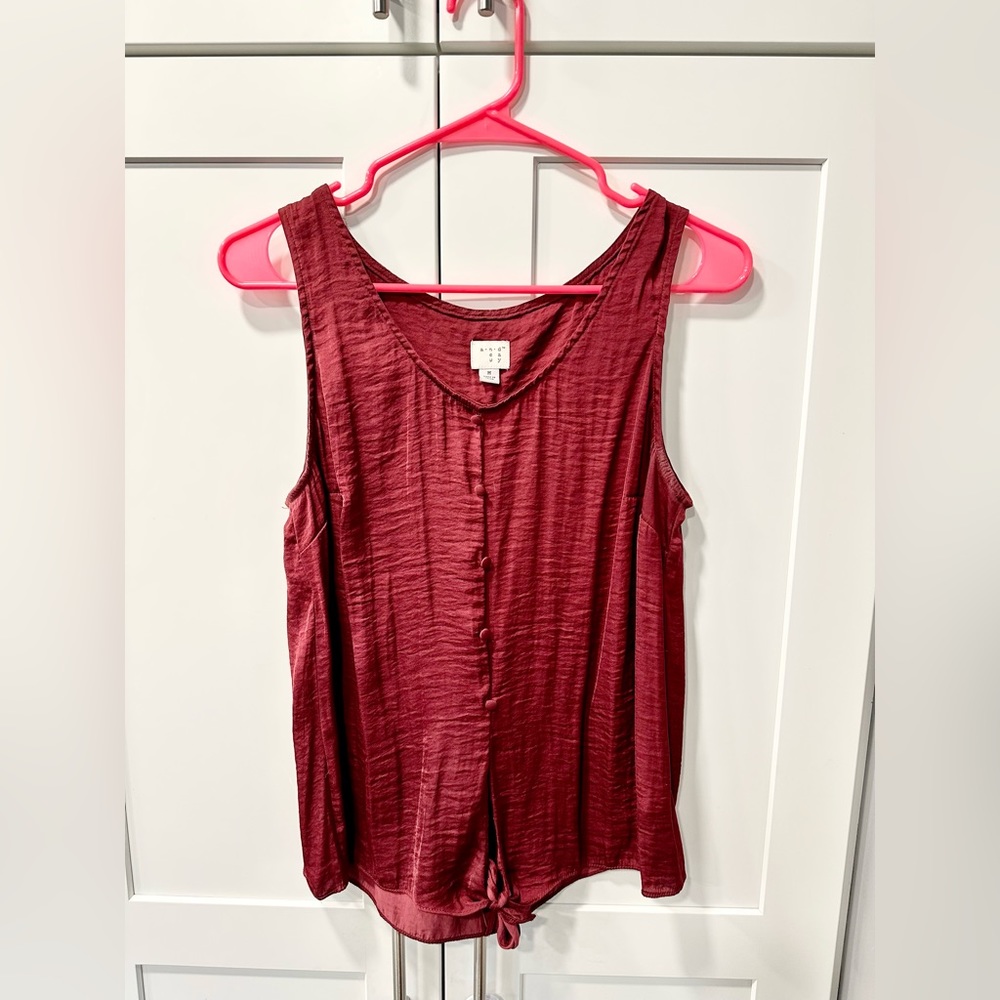 A New Day Burgundy Tank Top with Buttons